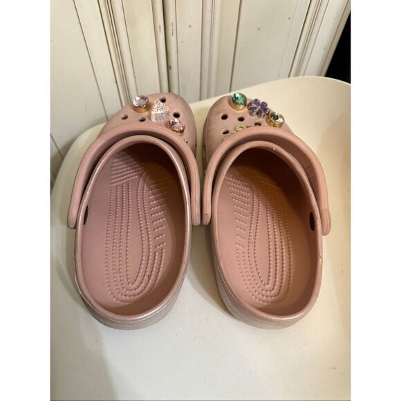 Crocs Girls Bling Chain Charm Jibbitz Classic Clog Sandals Pink Size 5 - Picture 12 of 13